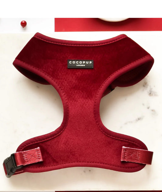 Cocopup London Adjustable Neck Harness - Luxe Velvet - Berry Red