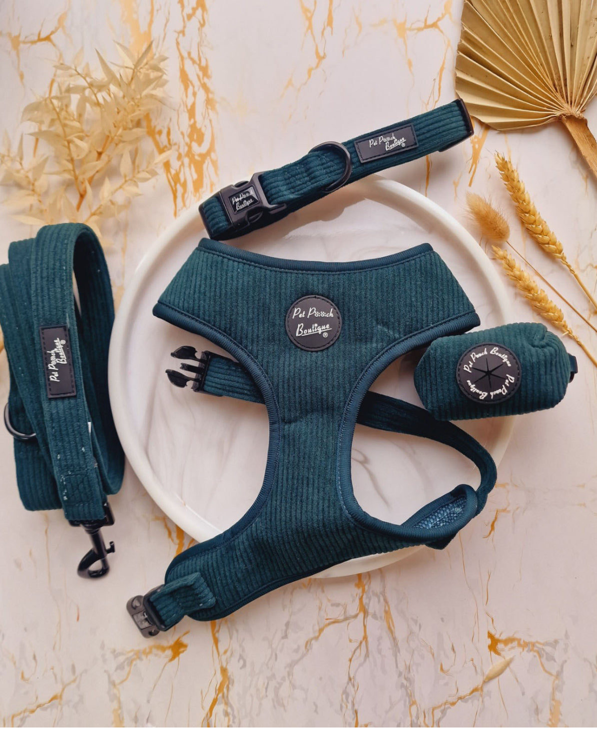 Pet Pooch Boutique Adjustable  Harness - Forrest Green Cord