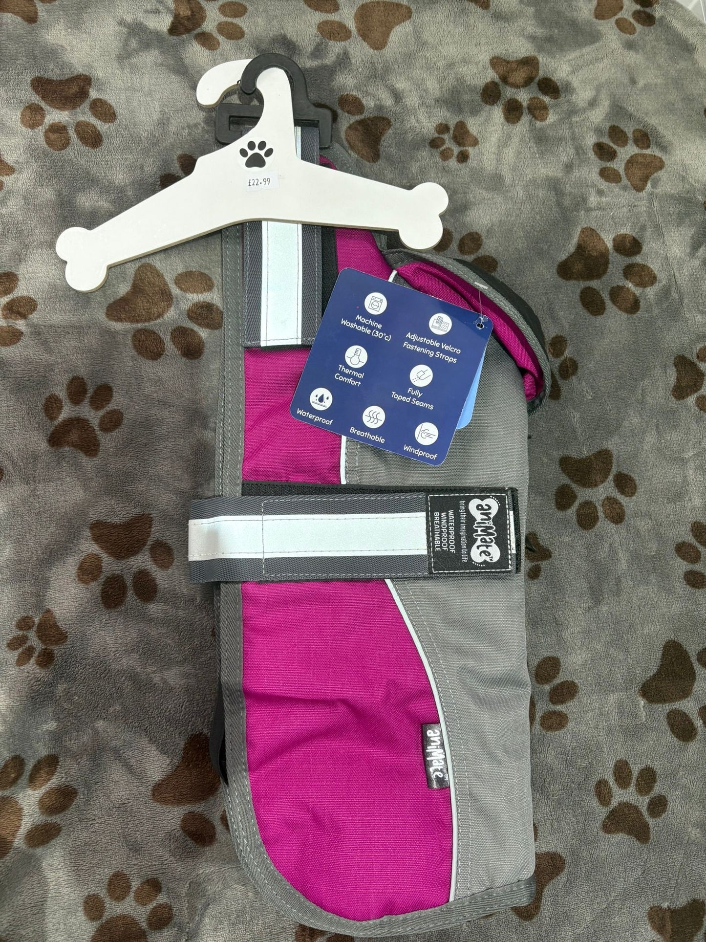 Animate Dog Coat Grey/Raspberry