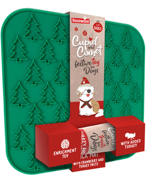 Rosewood for Dogs Cupid and Comet festive Lick Mat with Cranberry and Turkey Paste