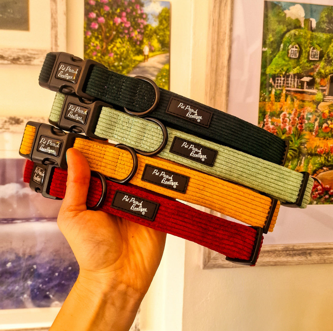 Pet Pooch Boutique Collar - Forrest Green Cord with a Free Bow Tie