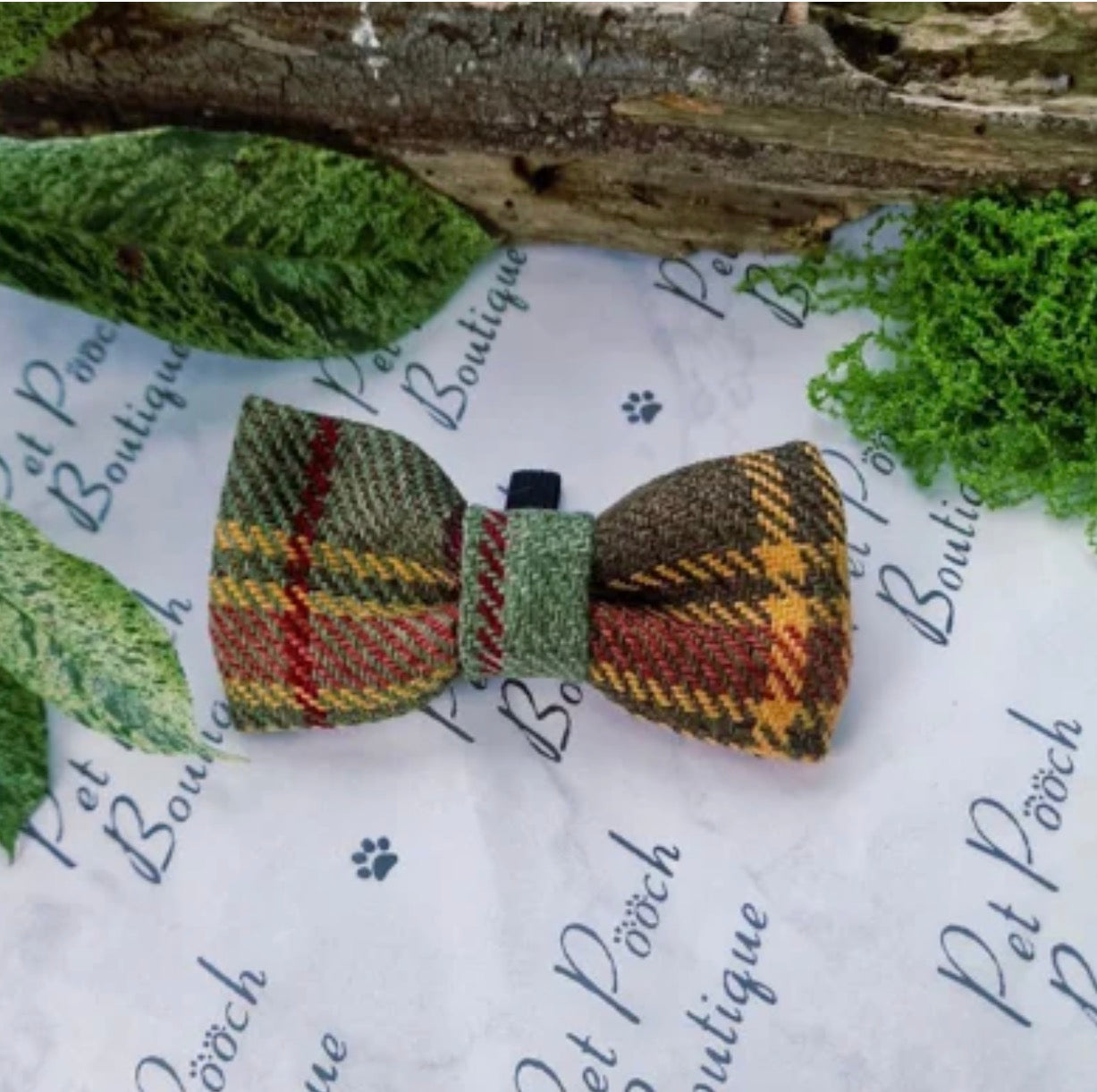 Sage Thistle Plaid Dog Bow Tie