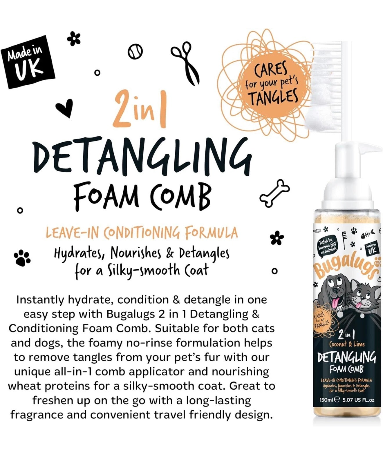Coconut & Lime 2-in-1 Detangling Foam Comb for Dogs & Cats