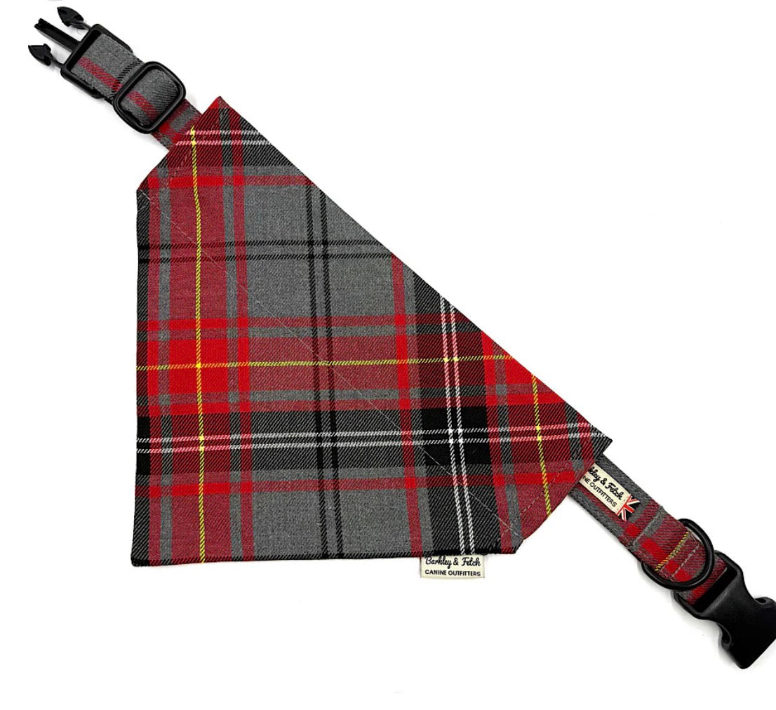 Red and Grey Check Dog Bandana