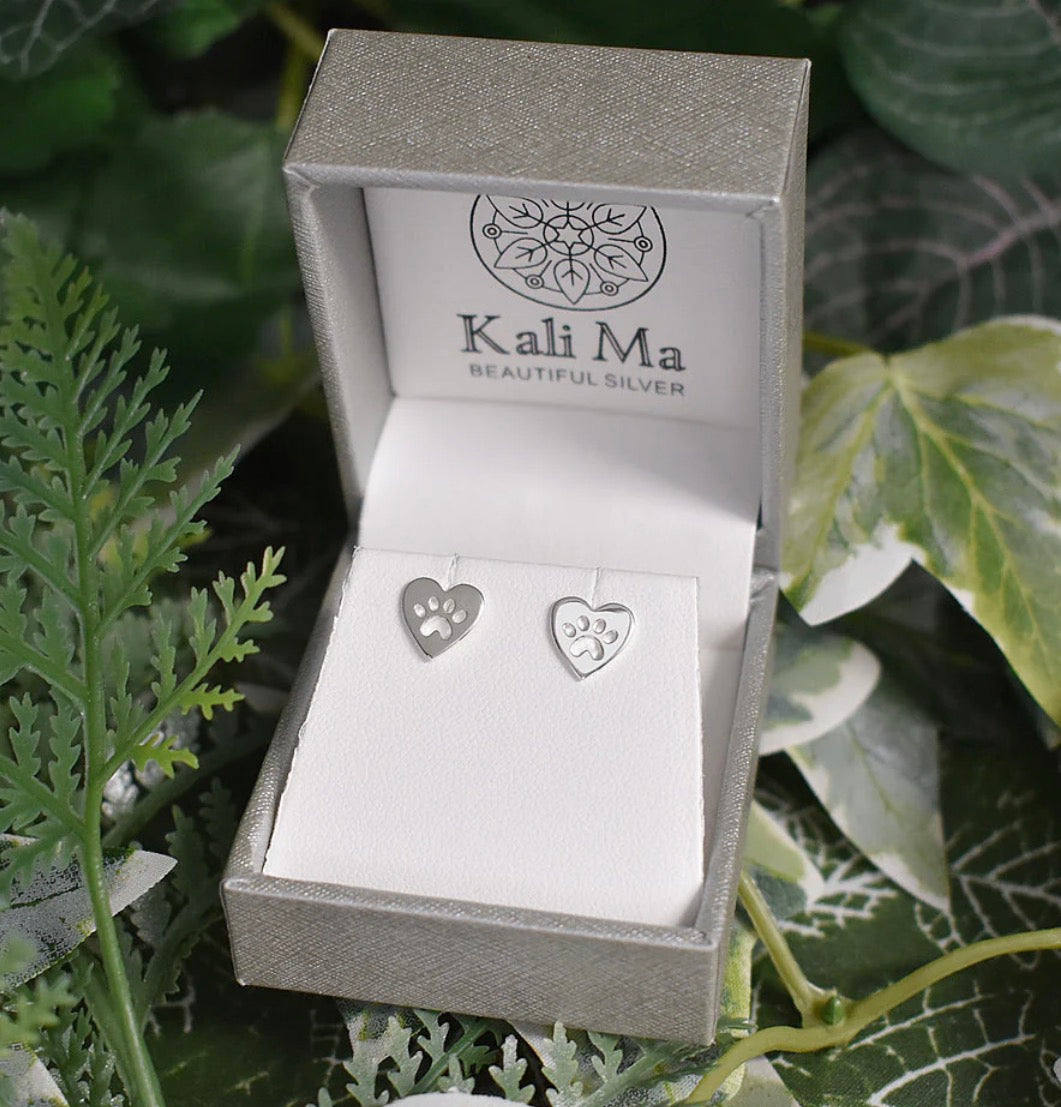KALI MA DESIGNS- MATILDA PAW PRINT IN HEART STUDS
