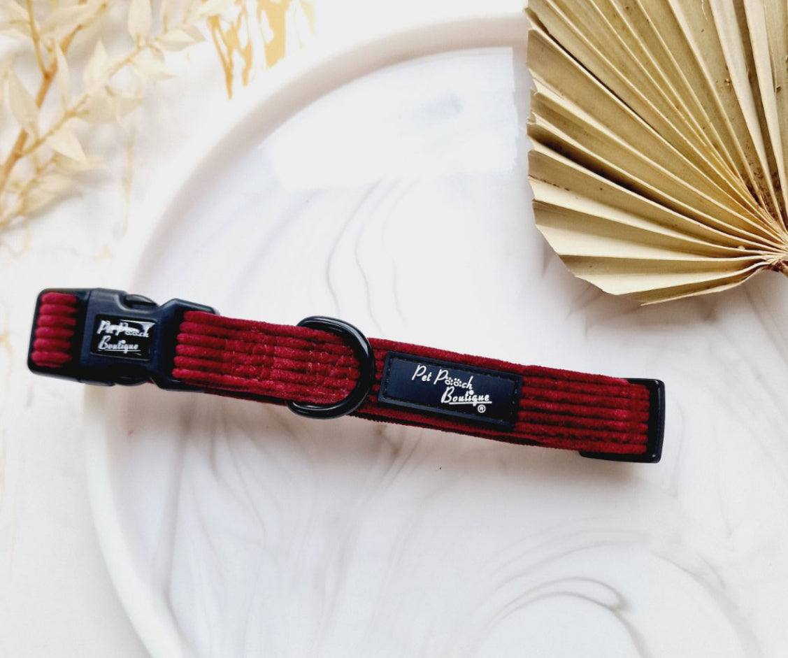 Pet Pooch Boutique Collar - Burgandy Red Collar with free bow tie