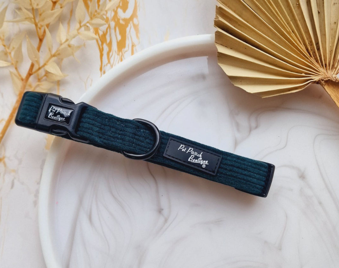 Pet Pooch Boutique Collar - Forrest Green Cord with Bow Tie