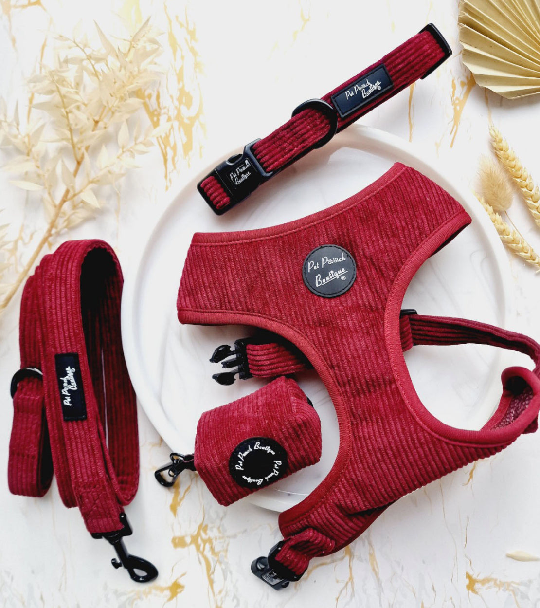 Pet Pooch Boutique Adjustable Harness - Burgandy Red Cord