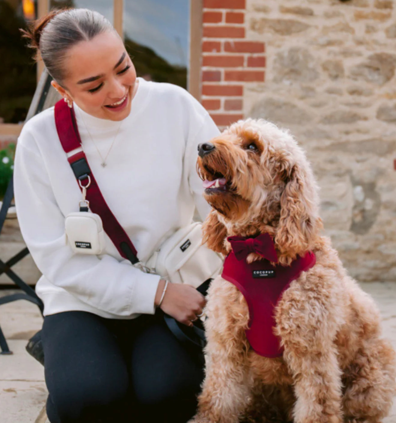 Cocopup London Adjustable Neck Harness - Luxe Velvet - Berry Red