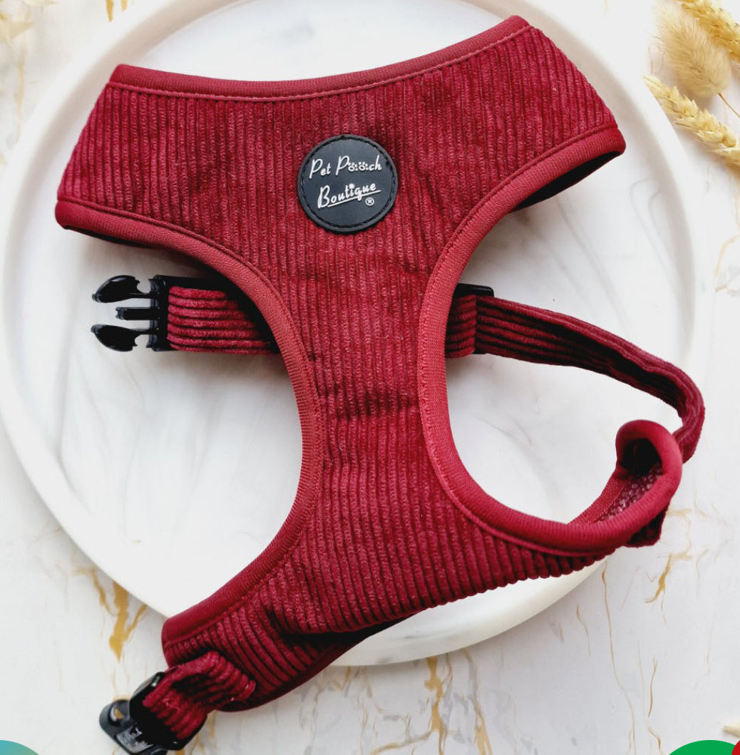 Pet Pooch Boutique Adjustable Harness - Burgandy Red Cord