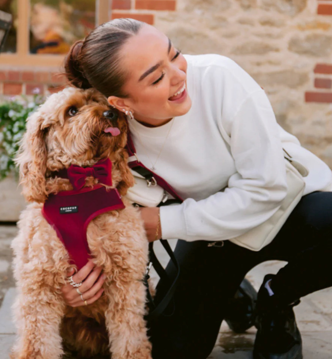 Cocopup London Adjustable Neck Harness - Luxe Velvet - Berry Red