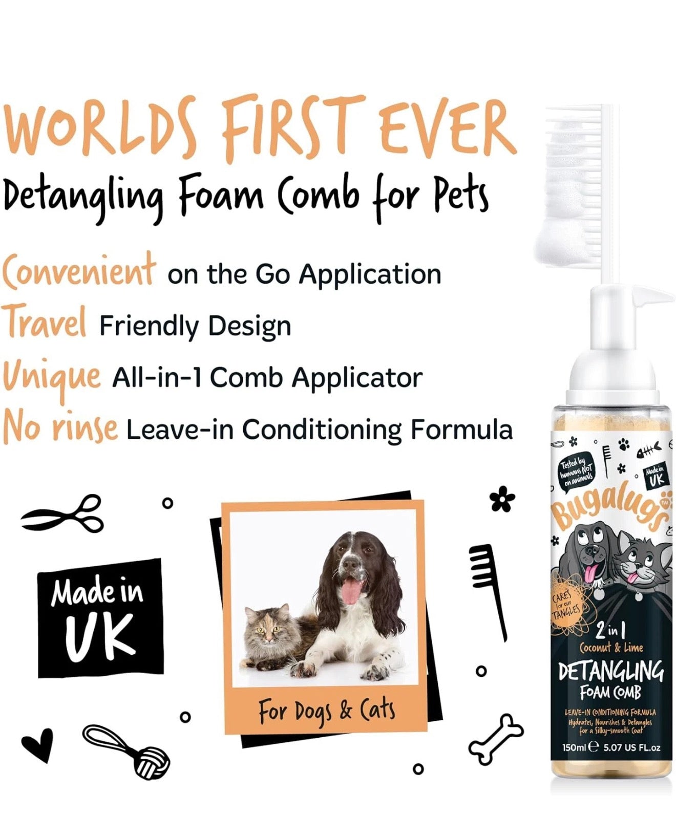 Coconut & Lime 2-in-1 Detangling Foam Comb for Dogs & Cats