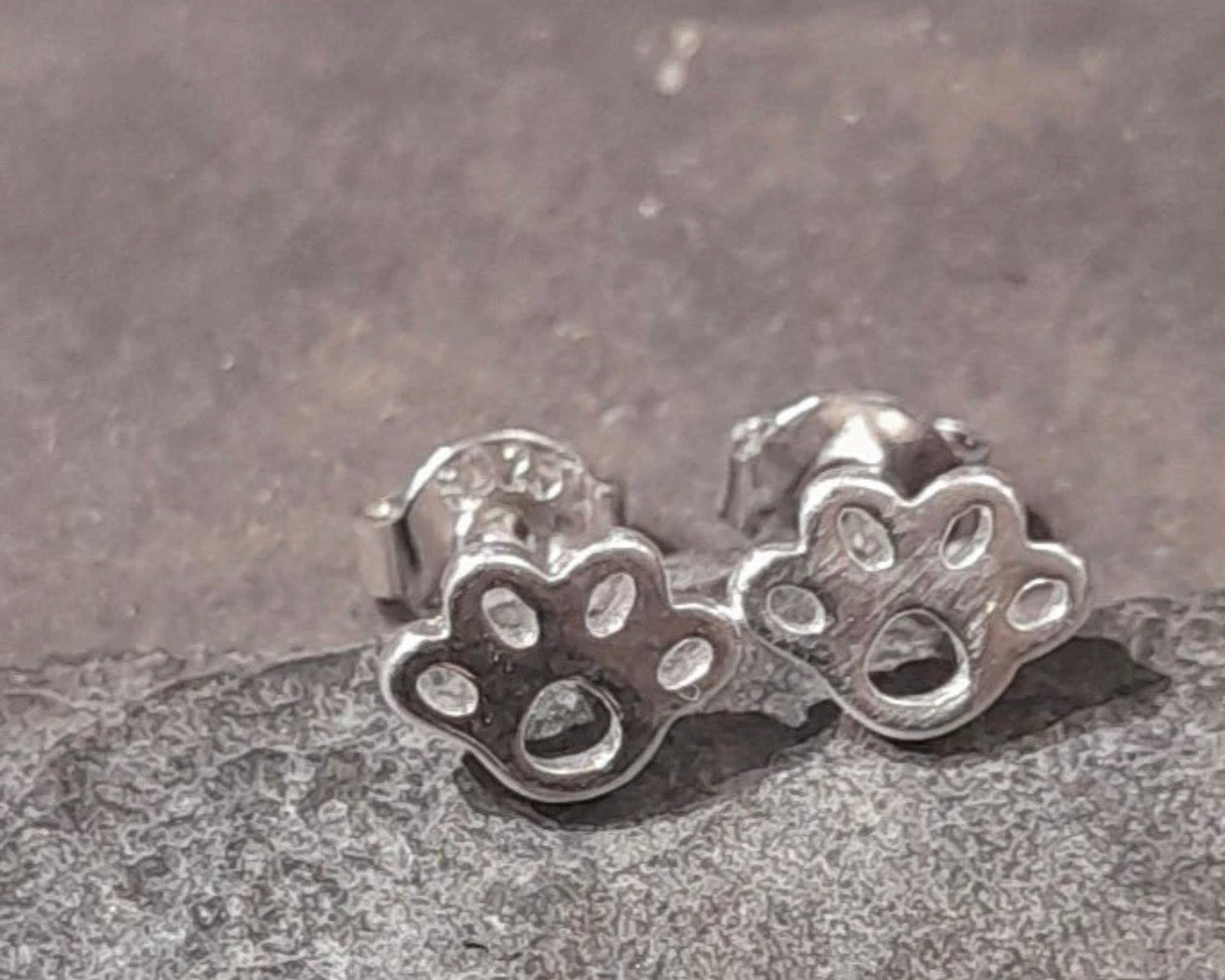 Blue Lily Paw Print Earring Silver Plated