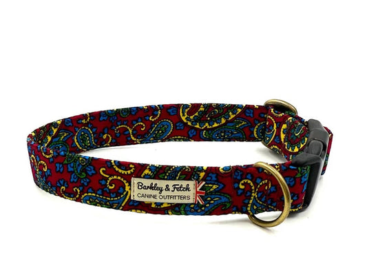 Barkley & Fetch Blue Paisley Corduroy Dog Collar