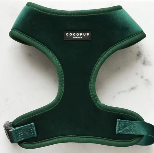 LUXE VELVET ADJUSTABLE NECK HARNESS - FOREST GREEN