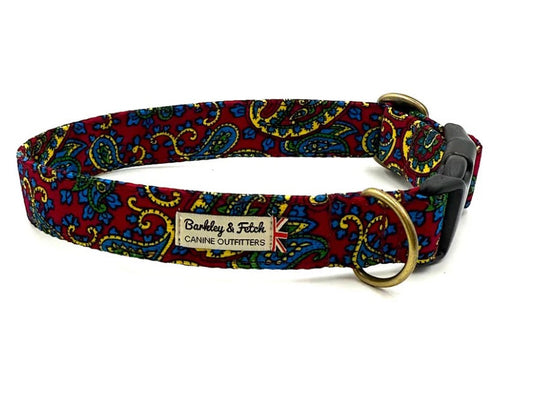 Barkley & Fetch Cherry Paisley Corduroy Dog Collar