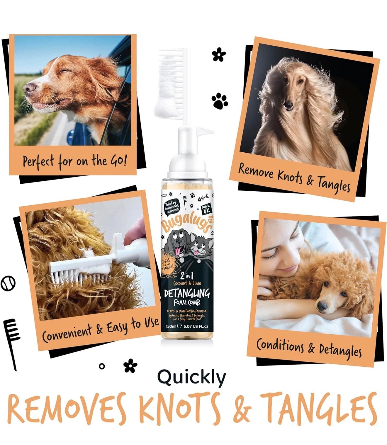 Coconut & Lime 2-in-1 Detangling Foam Comb for Dogs & Cats