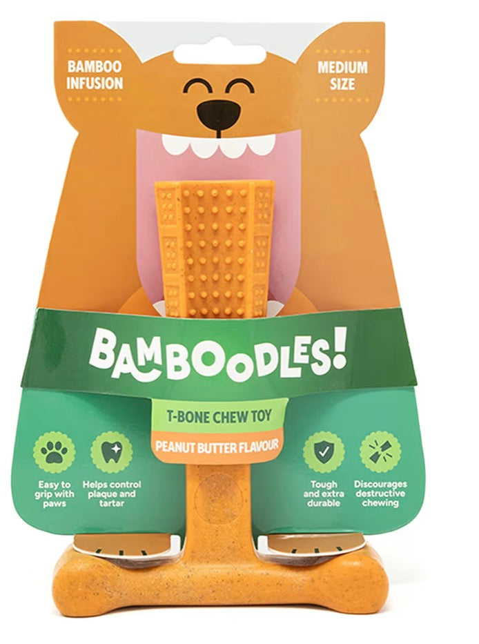 Bamboodles T-Bone Chew Toy Medium Size Peanut Butter Flavour
