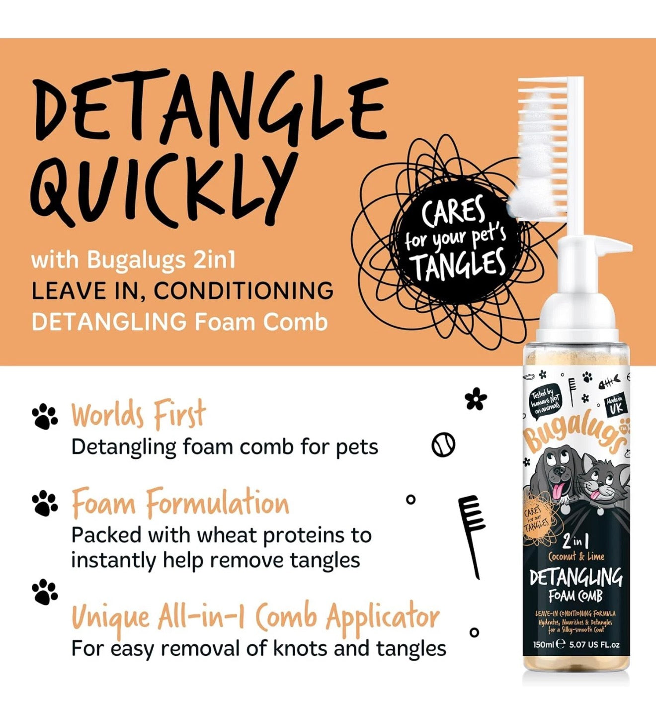 Coconut & Lime 2-in-1 Detangling Foam Comb for Dogs & Cats