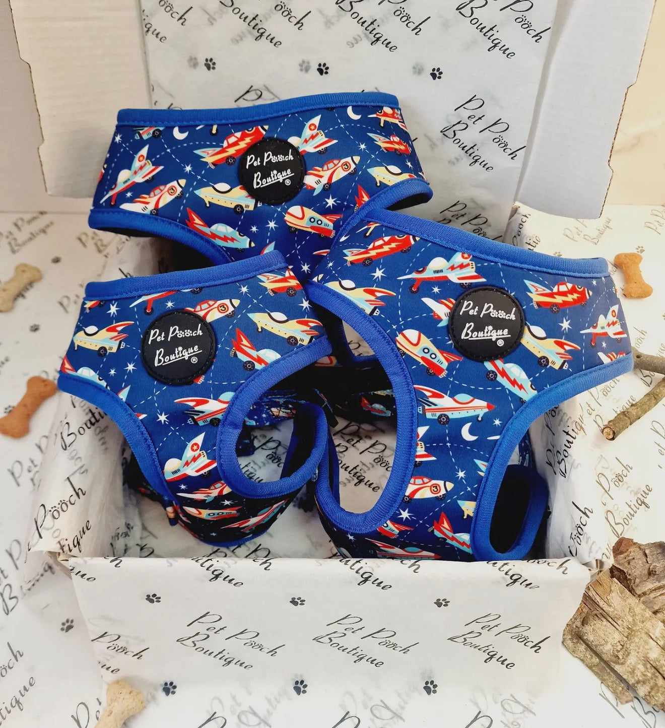 Pet Pooch Boutique Racing Rocket Ships Dog Harness