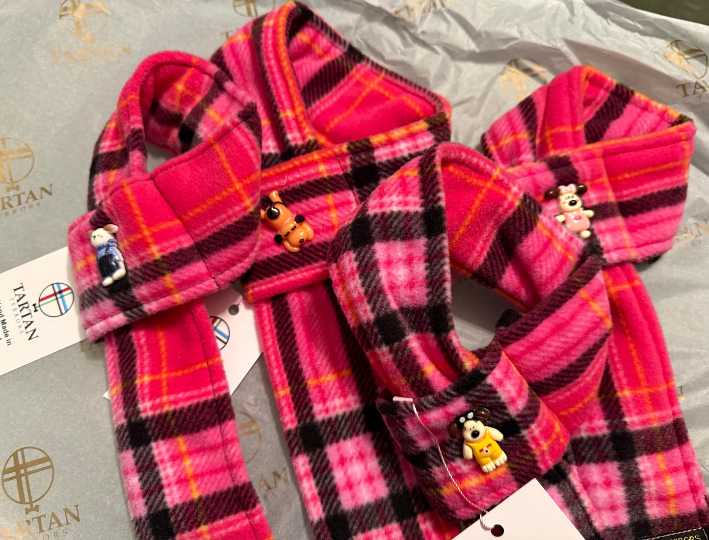 Tartan Terrors Stewart Pink Tartan Fleece Dog Scarf