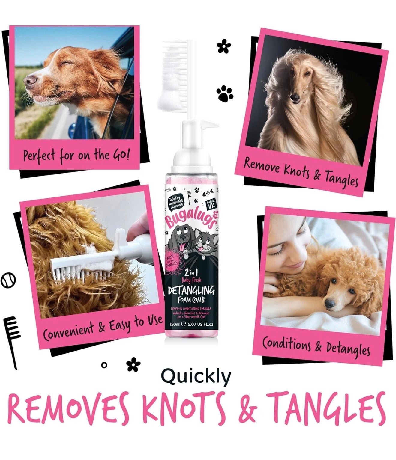 Baby Fresh 2-in-1 Detangling Foam Comb for Dogs & Cats