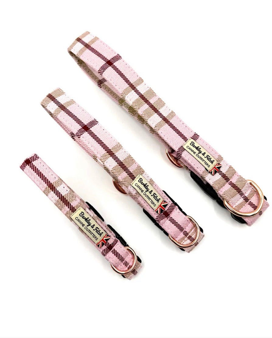 Barkley & Fetch Pale Pink Tartan Dog Collar