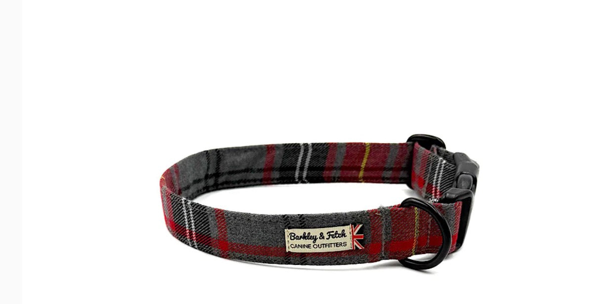 Barkley & Fetch Red and Grey Check Dog Collar