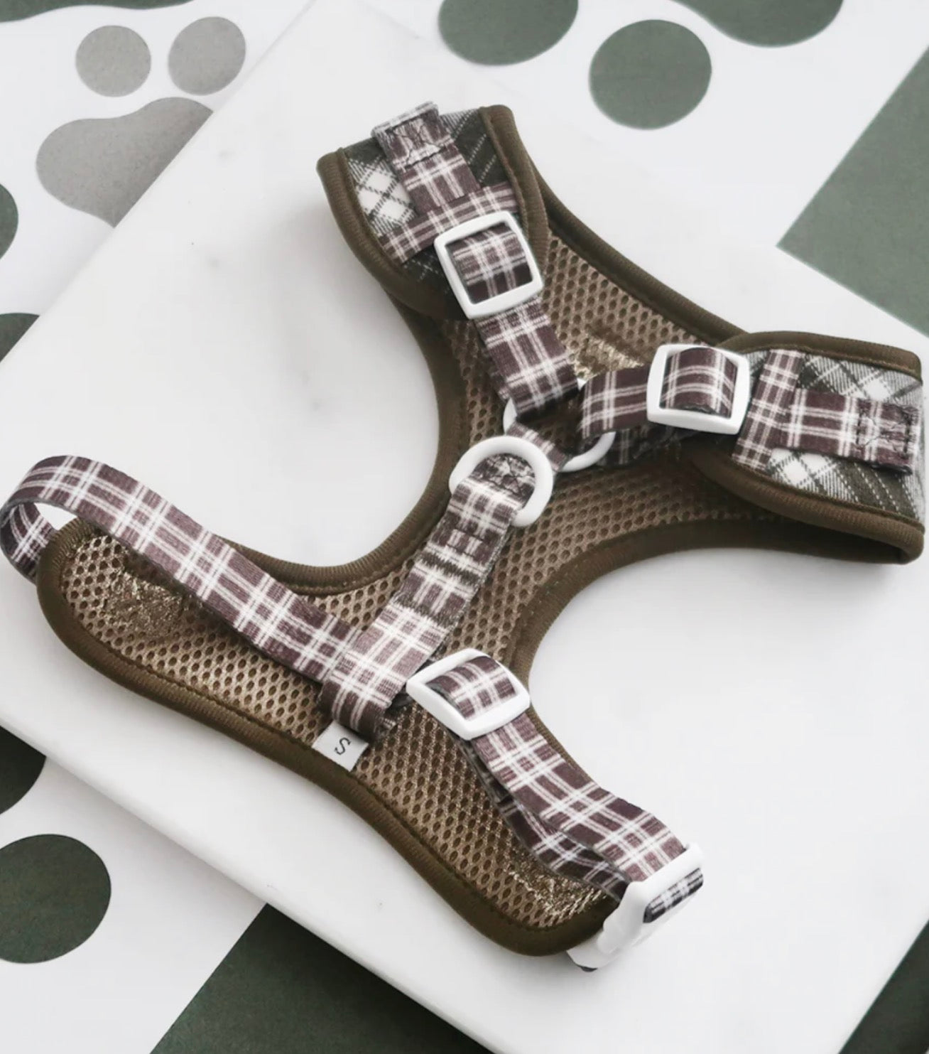Cocopup London Olive Check Adjustable Neck Harness