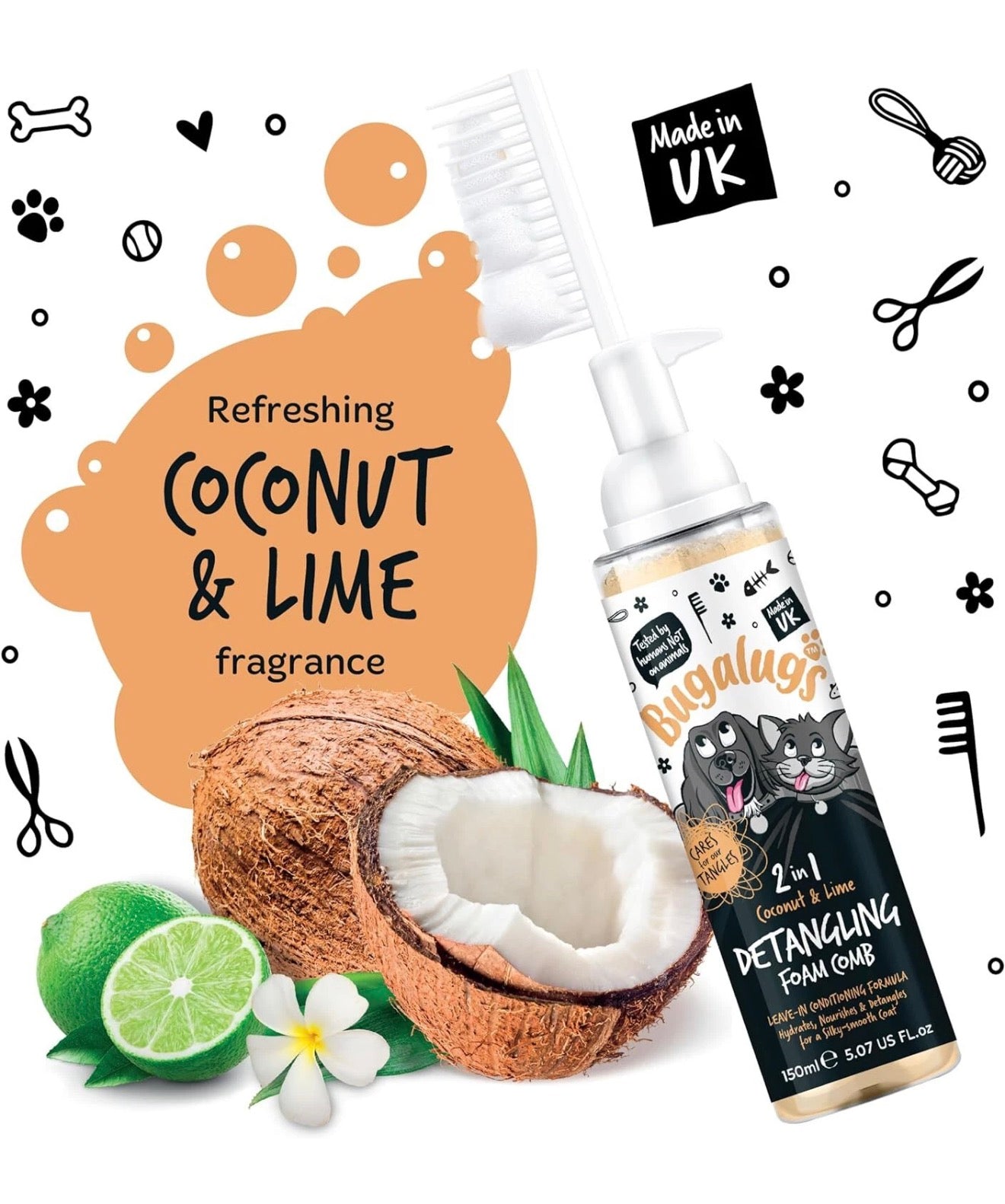 Coconut & Lime 2-in-1 Detangling Foam Comb for Dogs & Cats