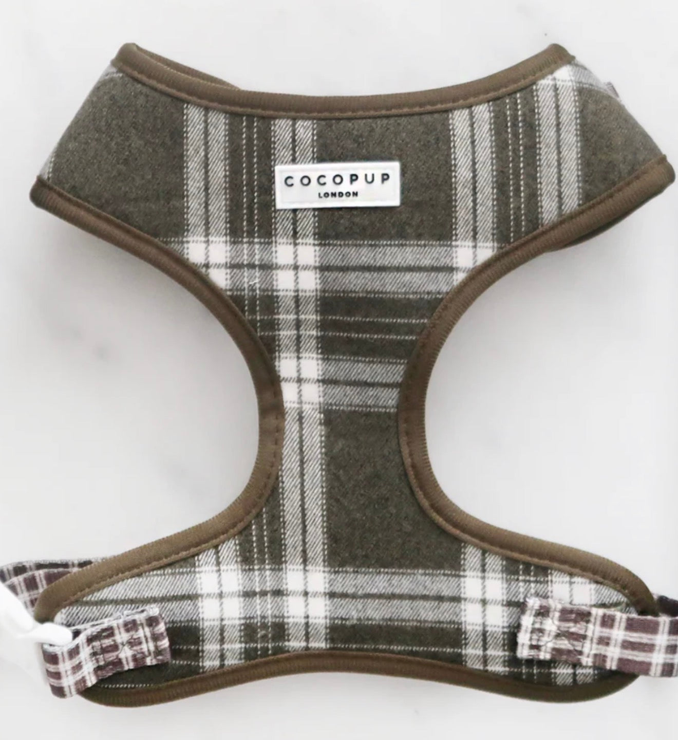Cocopup London Olive Check Adjustable Neck Harness