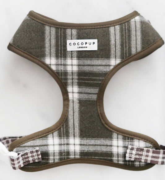 Cocopup London Olive Check Adjustable Neck Harness