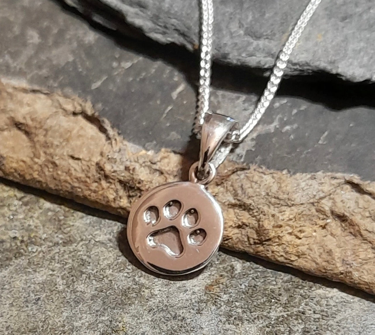 Blue Lily Round Paw Print Pendant with 18 inch Necklace