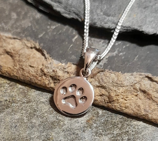 Blue Lily Round Paw Print Pendant with 18 inch Necklace