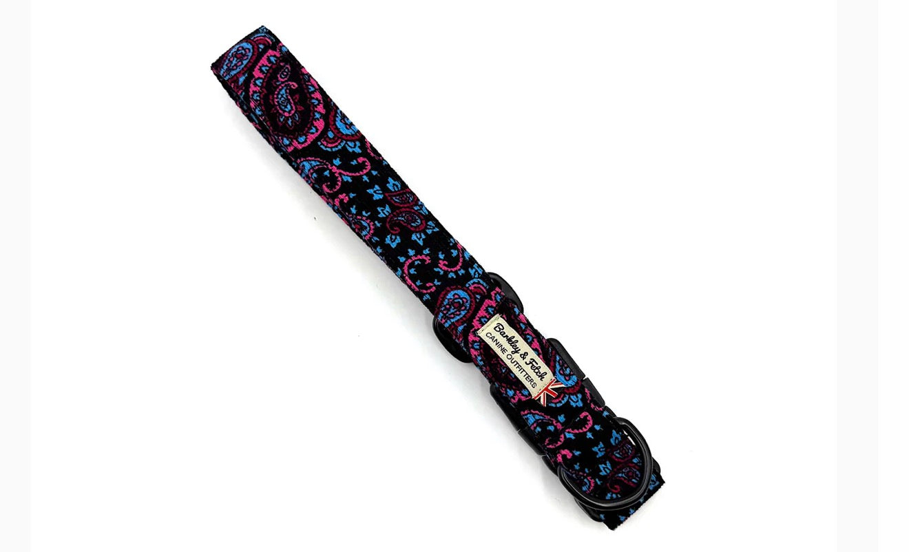 Barkley & Fetch Blue Paisley Corduroy Dog Collar