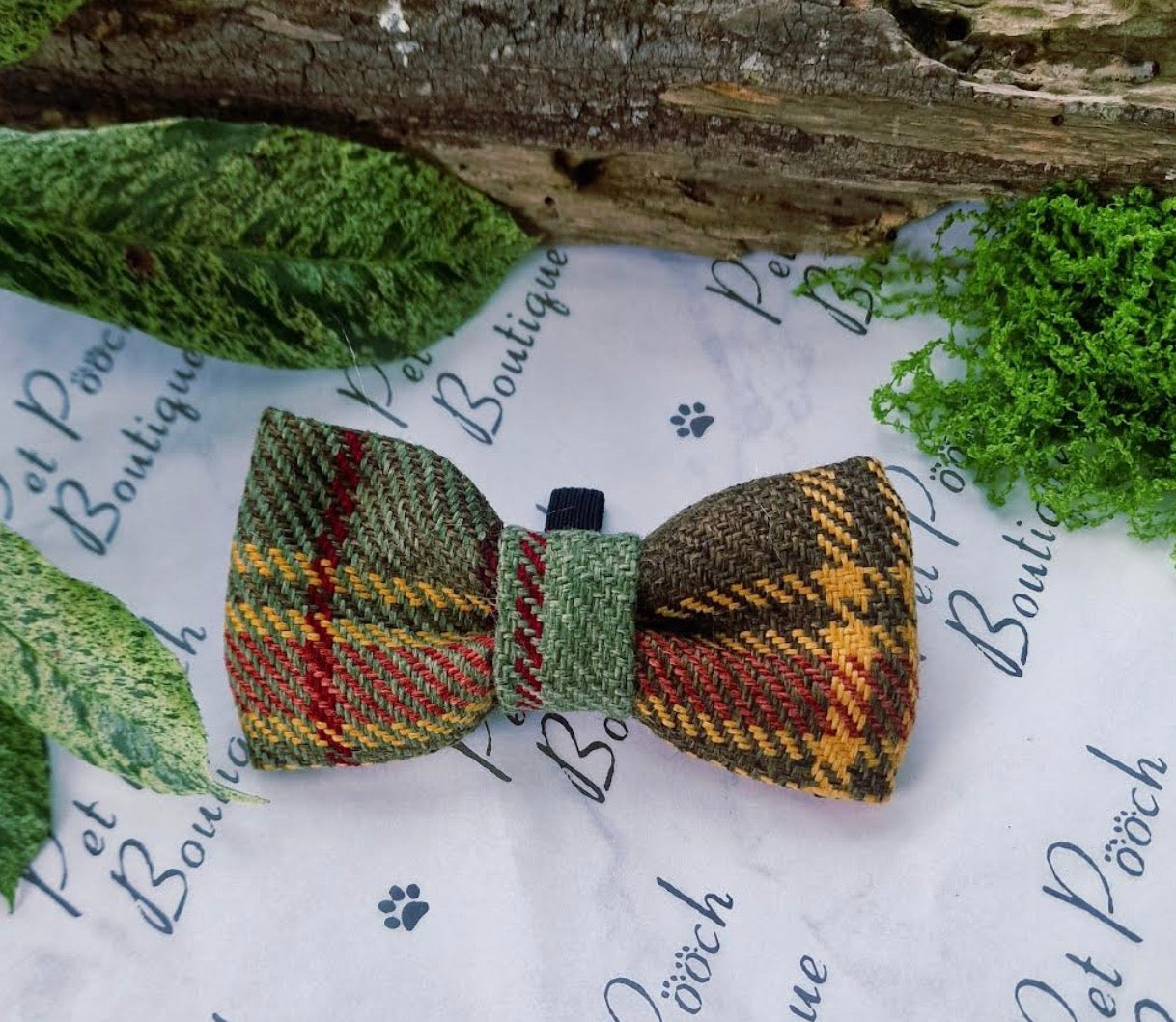 Pet Pooch Boutique Sage Thistle Plaid Dog Bow Tie