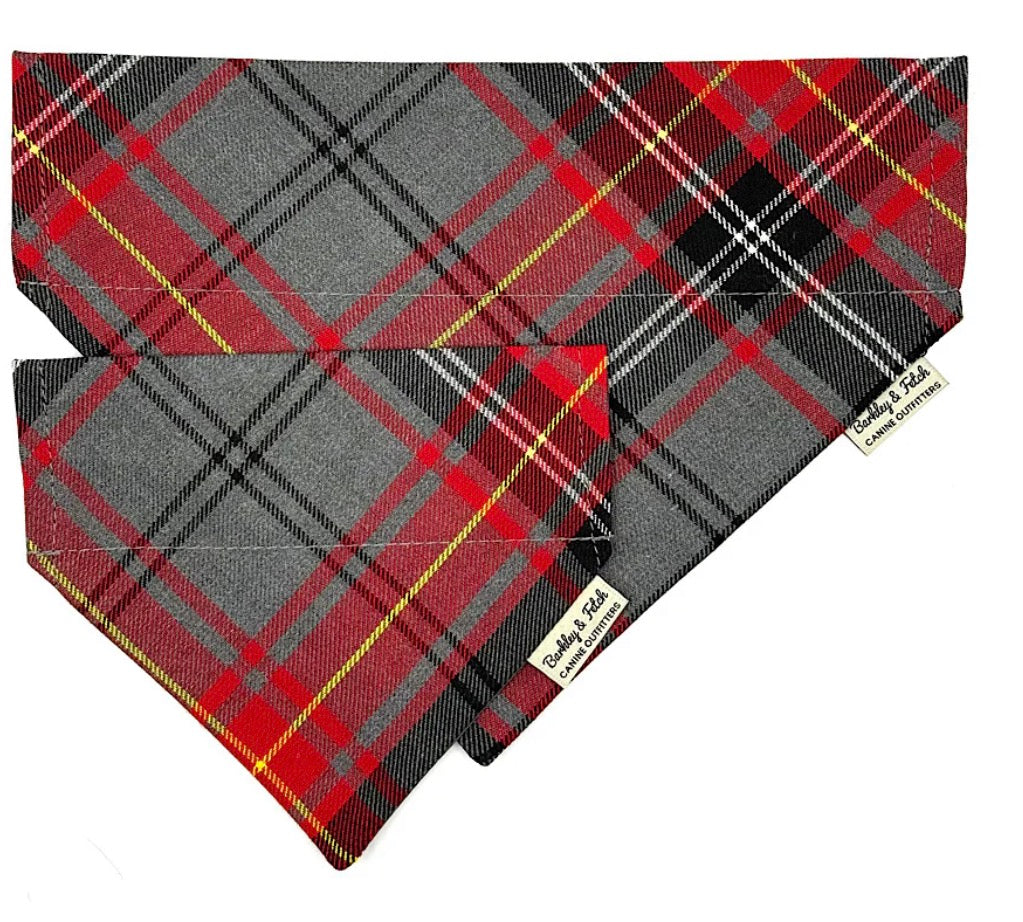 Red and Grey Check Dog Bandana