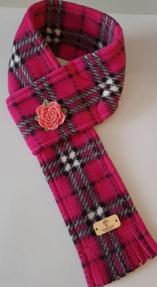 Fleece Tartan Dog Scarf - Cerise Tartan