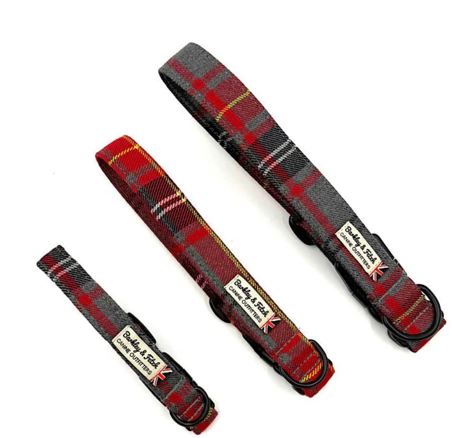 Barkley & Fetch Red and Grey Check Dog Collar