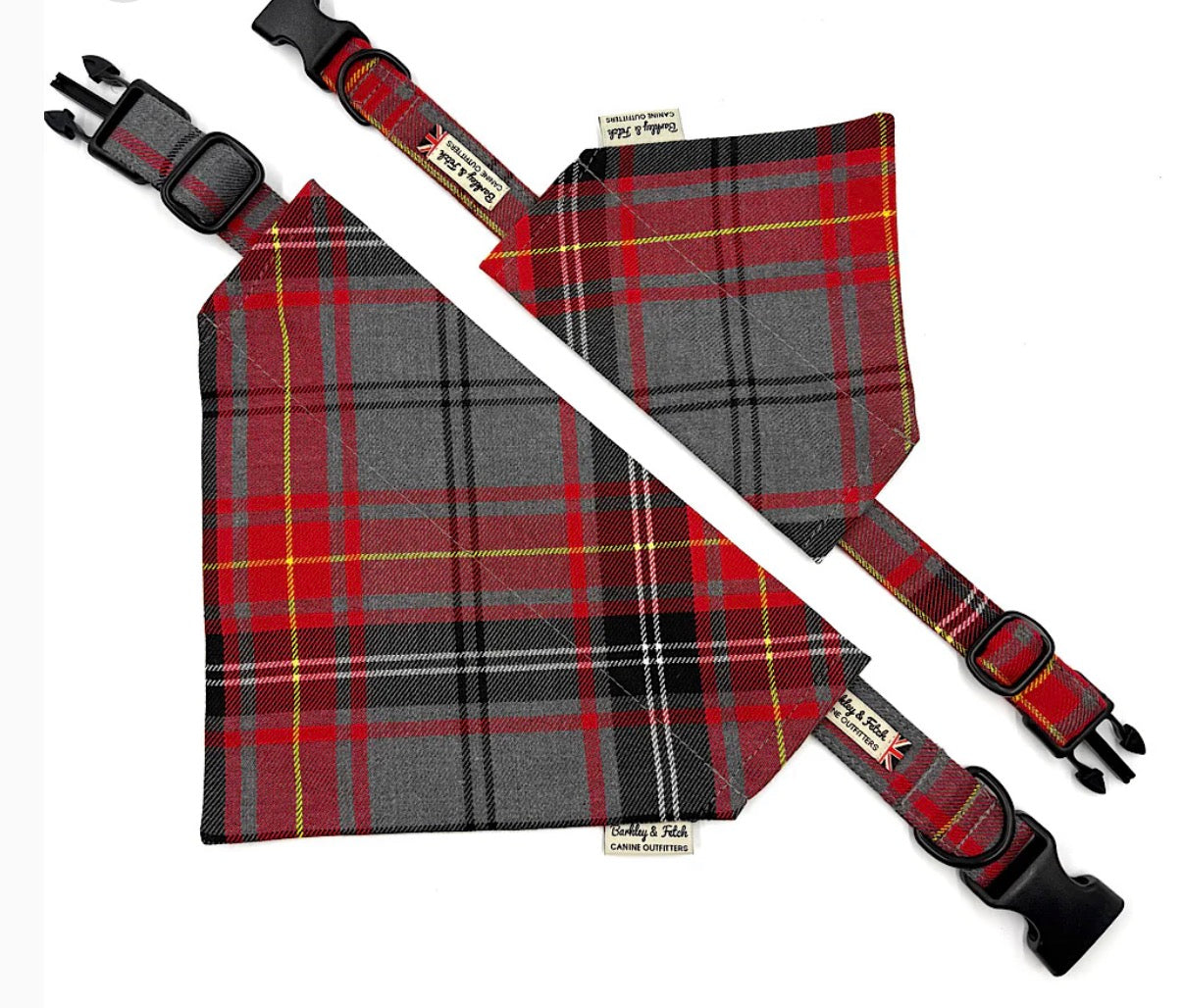 Red and Grey Check Dog Bandana