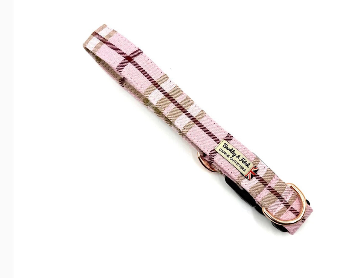 Barkley & Fetch Pale Pink Tartan Dog Collar