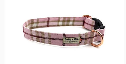Barkley & Fetch Pale Pink Tartan Dog Collar
