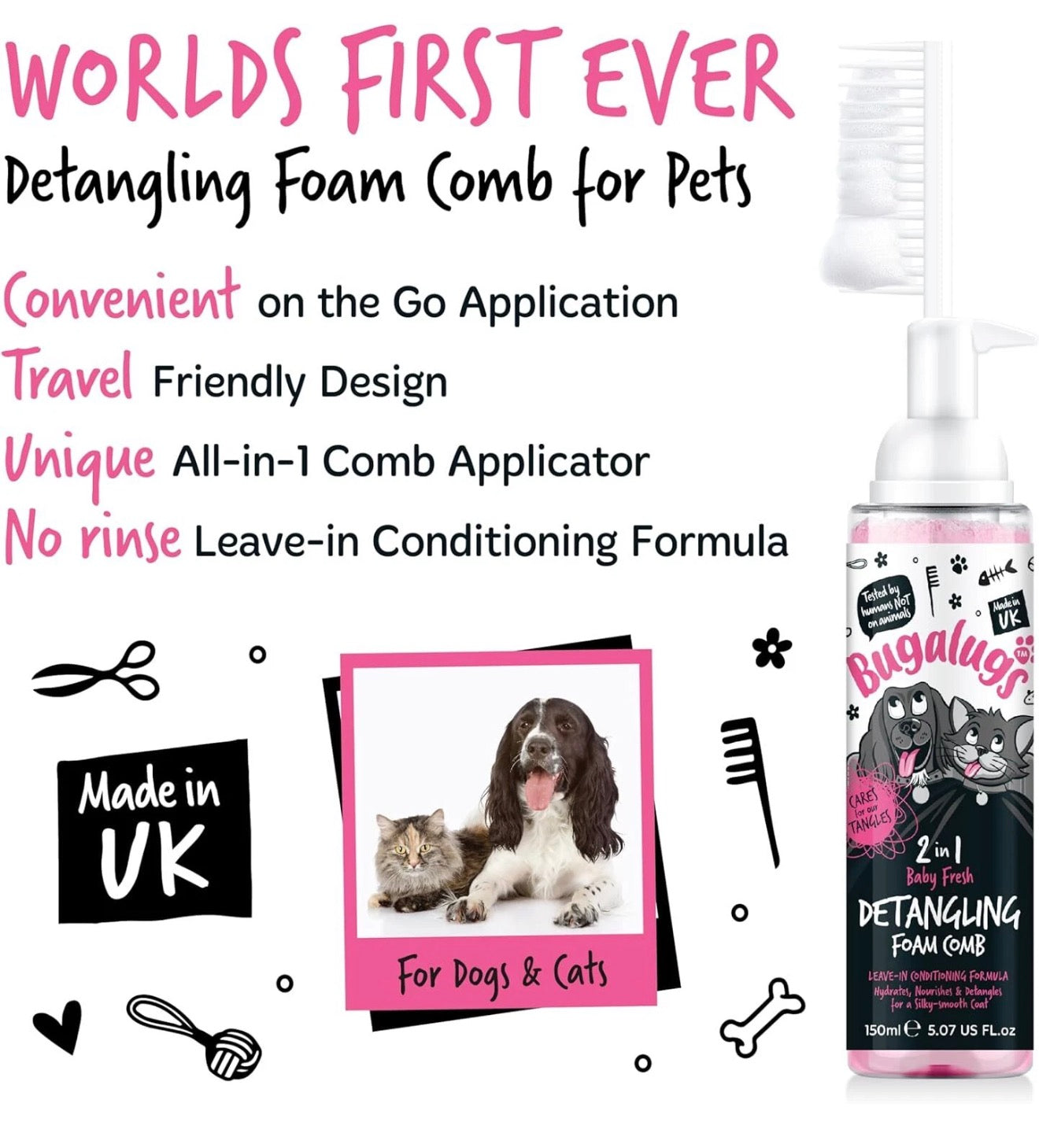 Baby Fresh 2-in-1 Detangling Foam Comb for Dogs & Cats