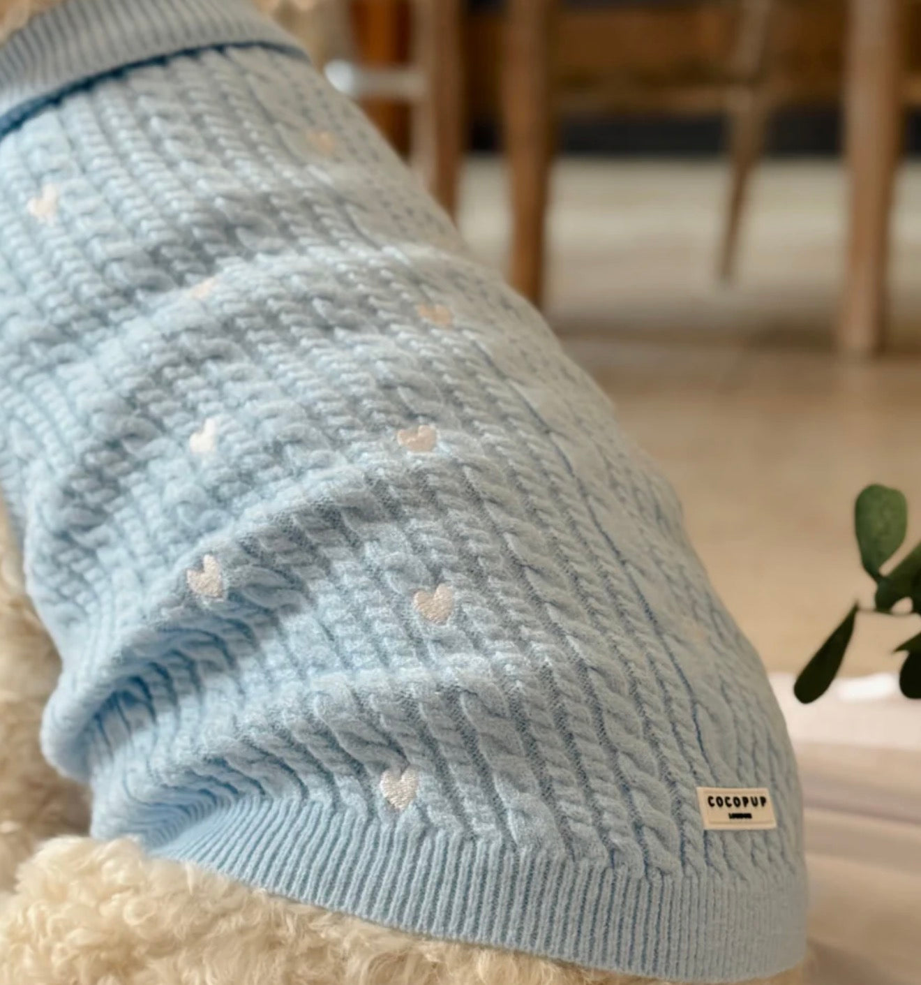 Cocopup London Jumper Cable Knit Blue Heartstrings