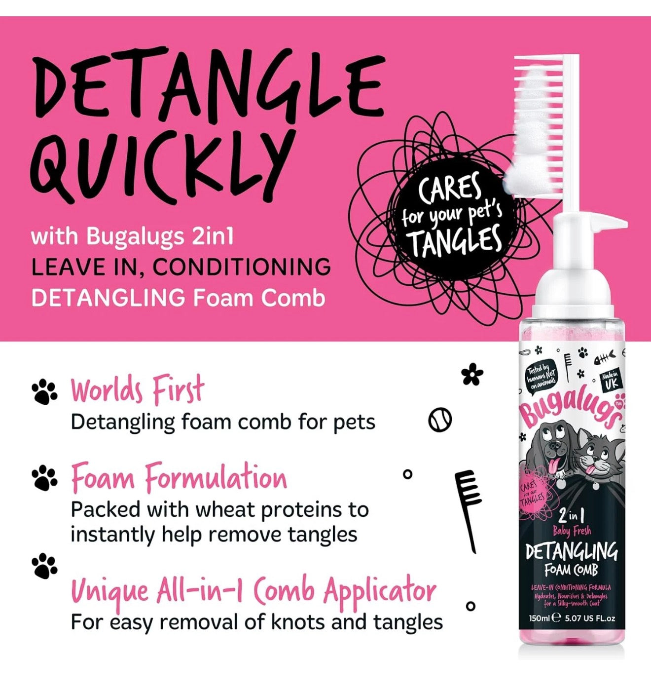 Baby Fresh 2-in-1 Detangling Foam Comb for Dogs & Cats