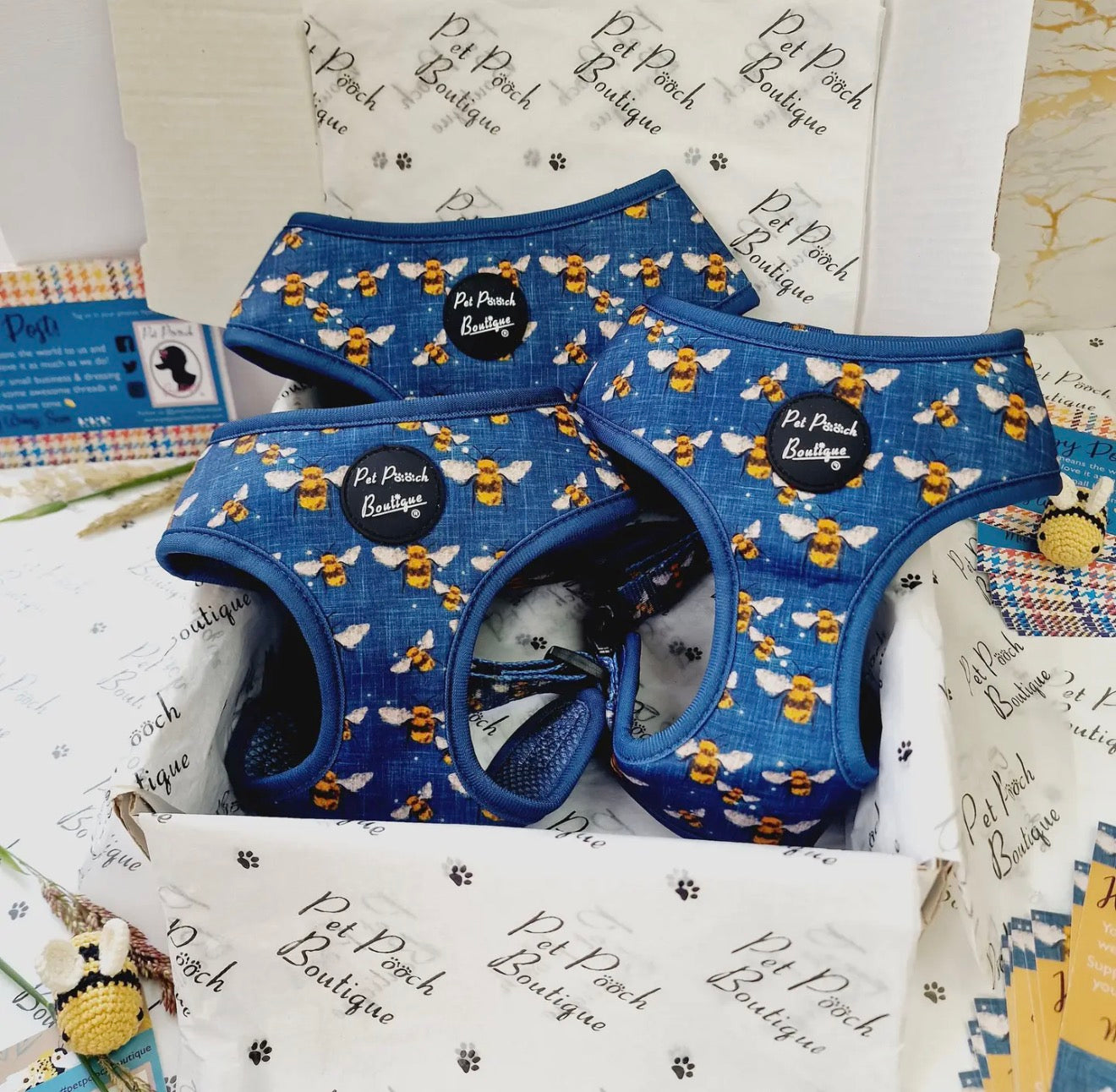 Pet Pooch Boutique Blue Buzzy Bumble Bee Dog Harness