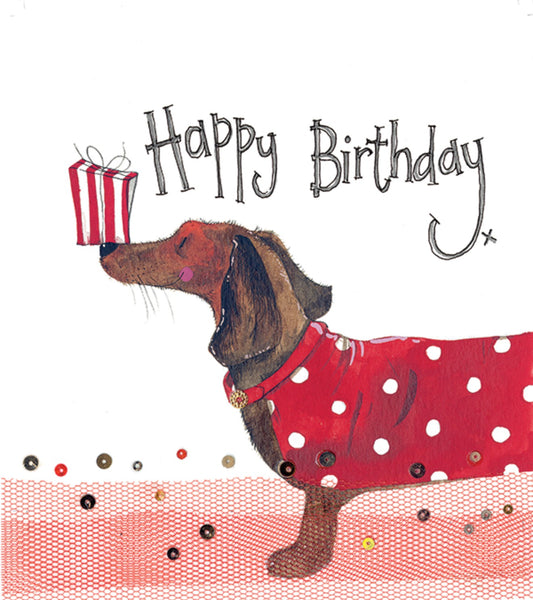 Alex Clark - Dachshund Dog & Present Birthday Card