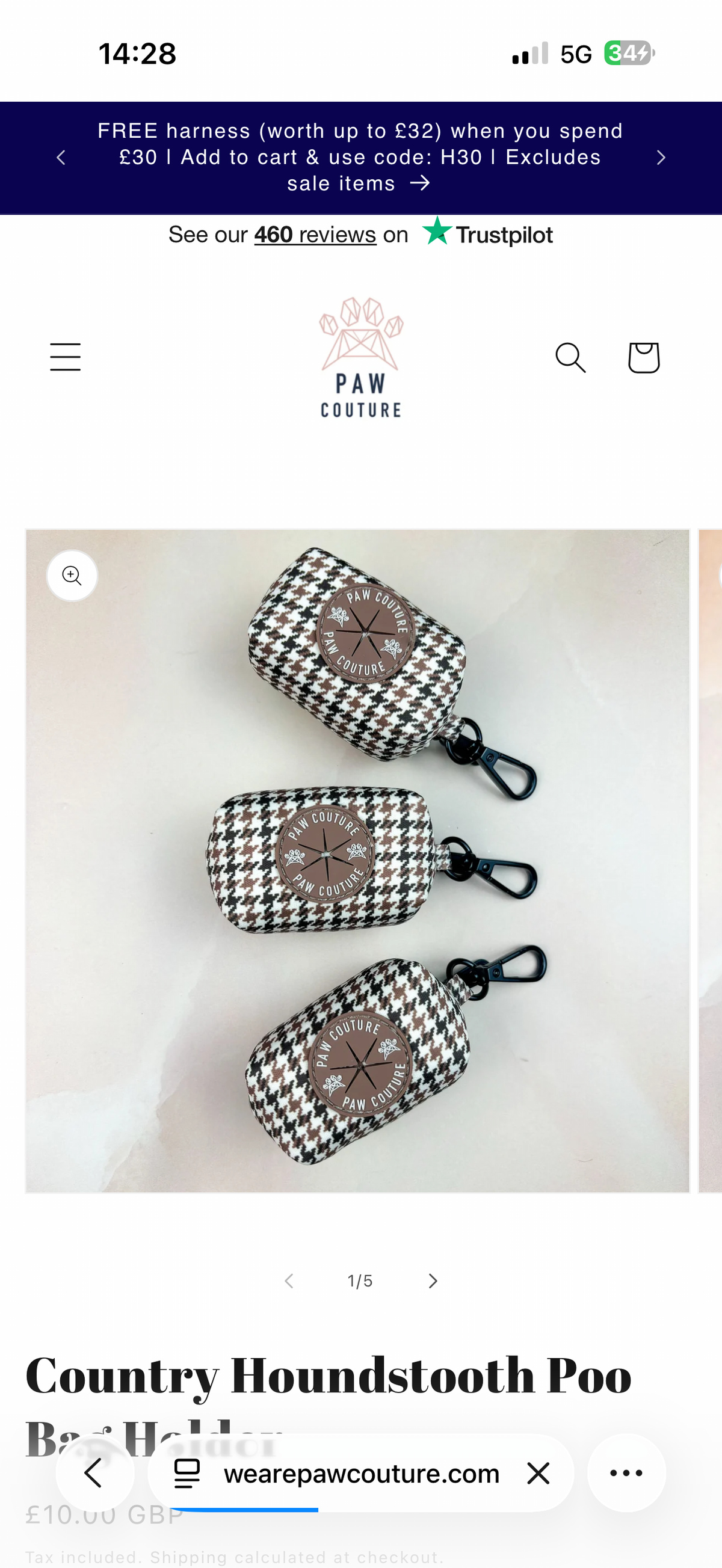 Paw Couture Country Houndstooth Poo Bag Holder