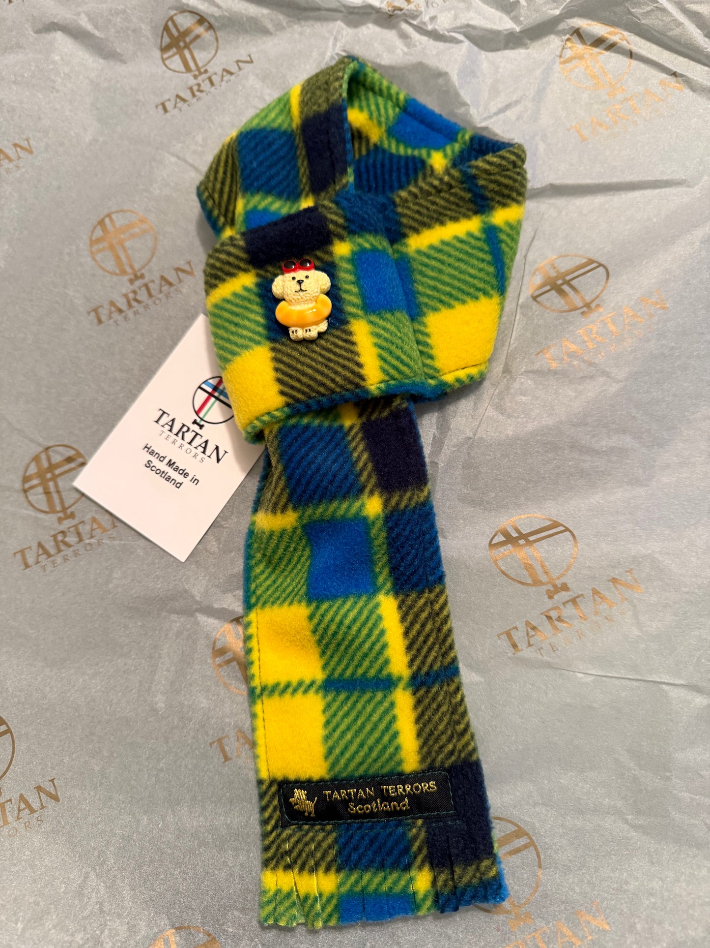 Tartan Terrors Kinross Yellow Tartan Fleece Dog Scarf