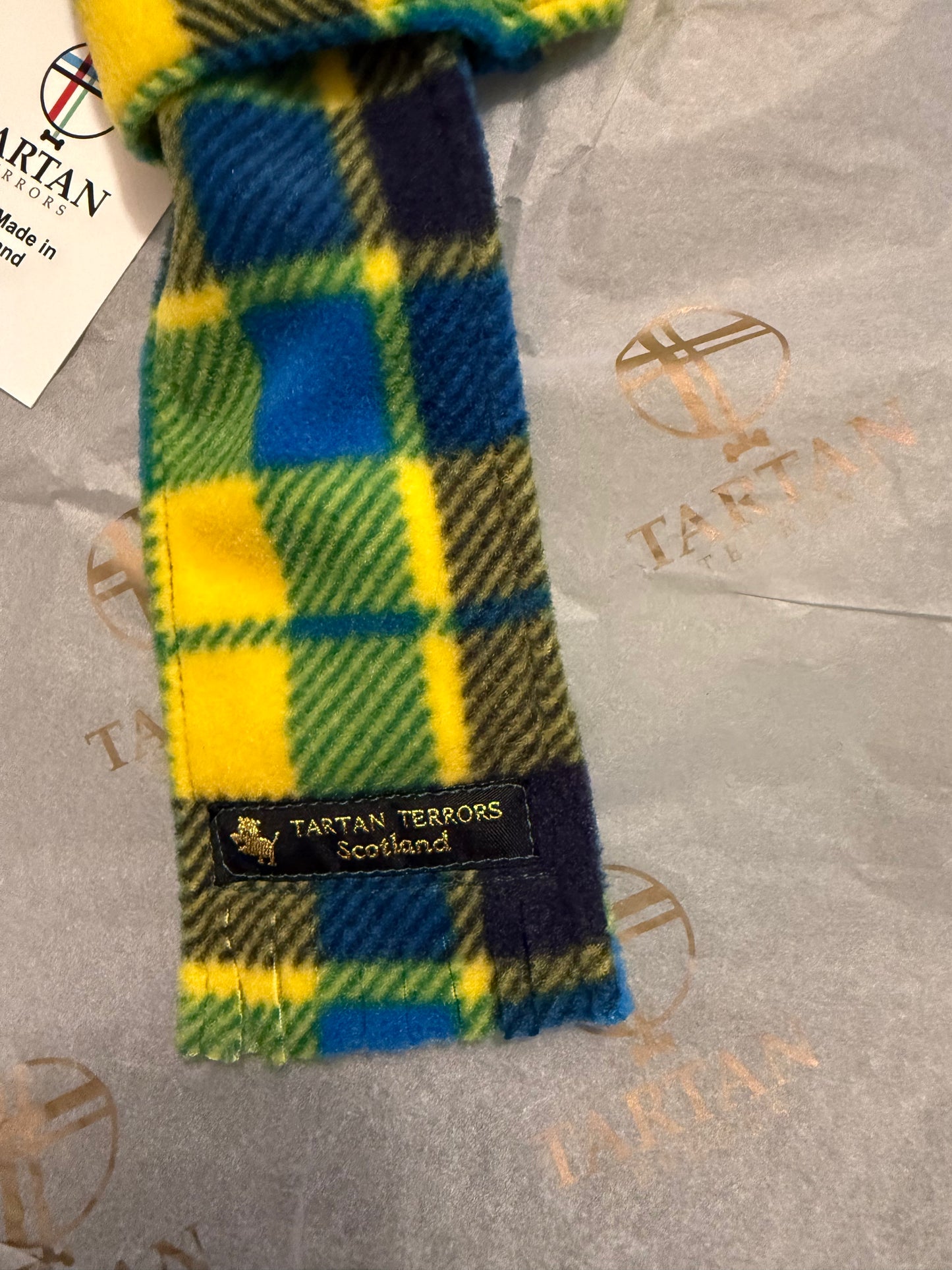 Tartan Terrors Kinross Yellow Tartan Fleece Dog Scarf